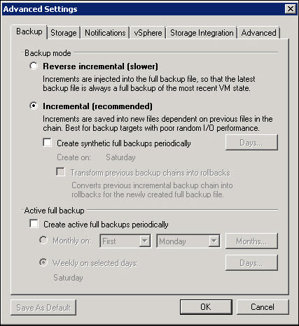 Configure advanced settings for restore points.