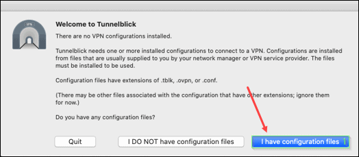 Add configuration files to Tunnelblick.