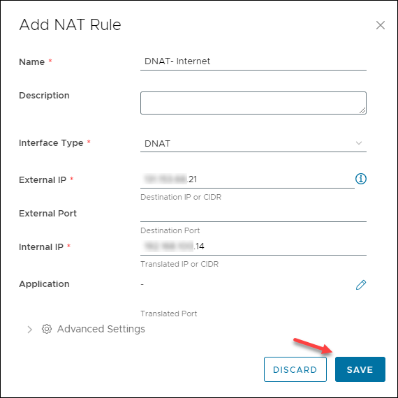 Add NAT rule DNAT UI