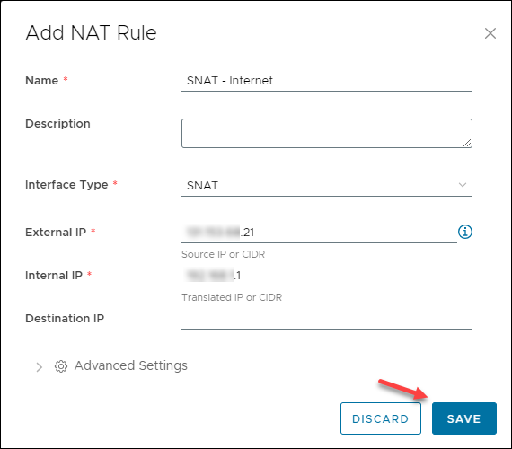 Add NAT rule SNAT UI