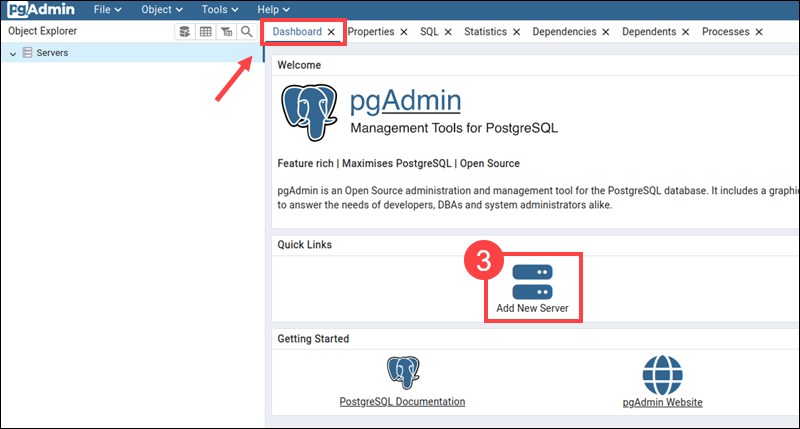 Add new server in pgAdmin 4 in Linux.