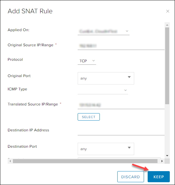 Add SNAT rule NSX-V UI