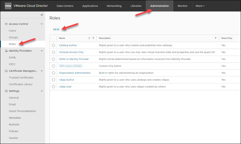 Administration roles new role UI