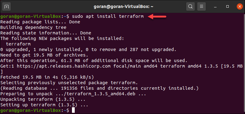 Install Terraform from the new repository using apt on Ubuntu.