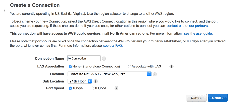create an aws direct connection