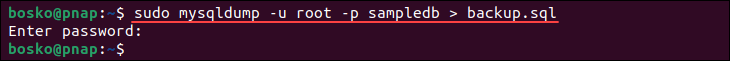 Backing up a MySQL database using mysqldump.