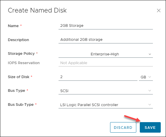 Create named disk UI