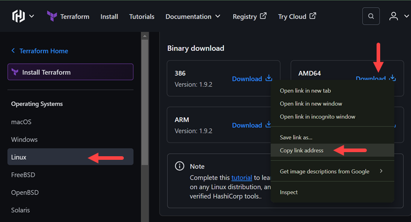 Download Terraform for Linux.