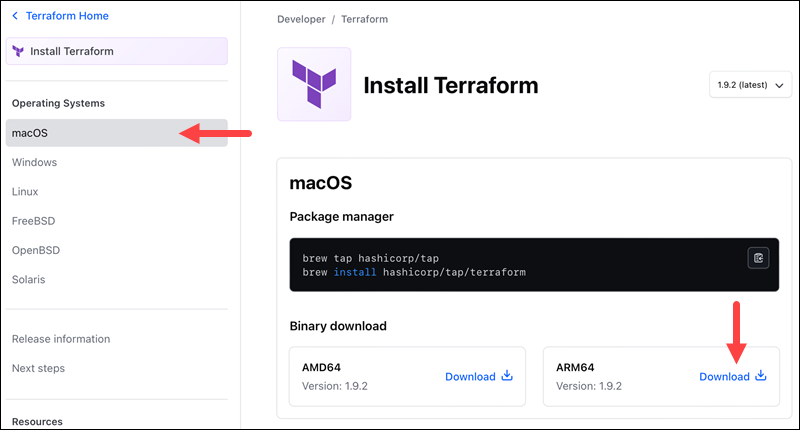 Download Terraform for macOS.