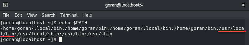 The echo $PATH command to locate directories. 