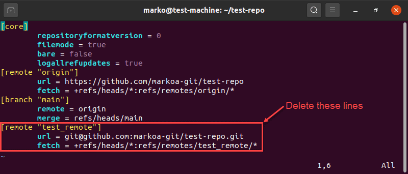 Removing remotes by editing the git configuration file