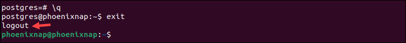 Exit the psql and PostgreSQL connection in Linux.