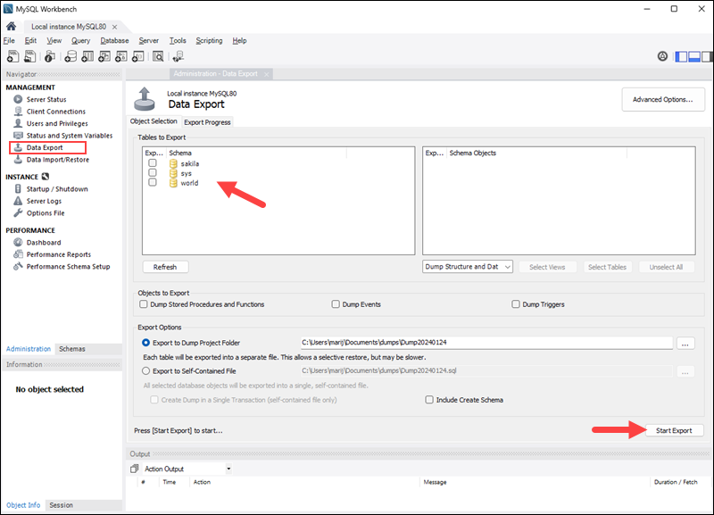 Backing up a MySQL database using MySQL Workbench.