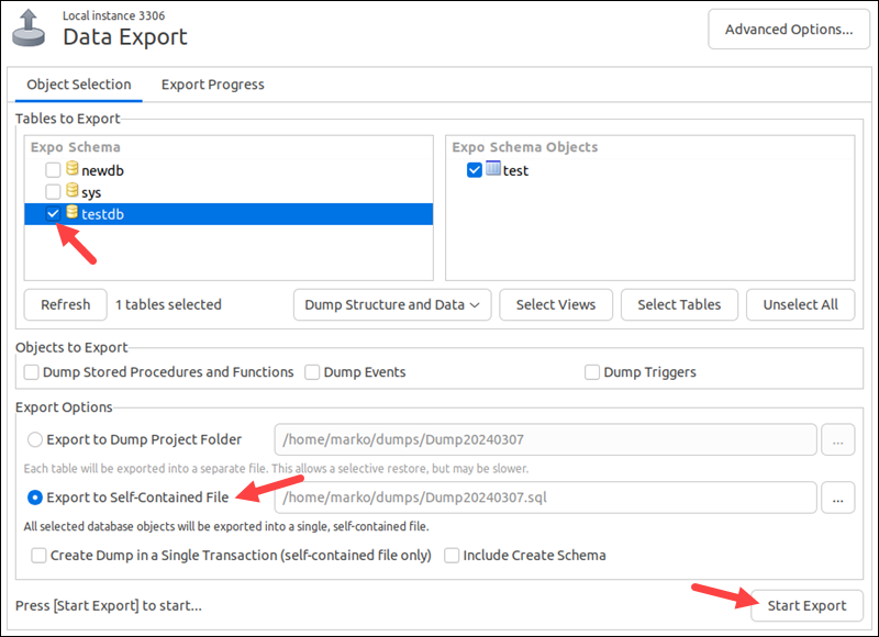 Exporting data in MySQL Workbench.