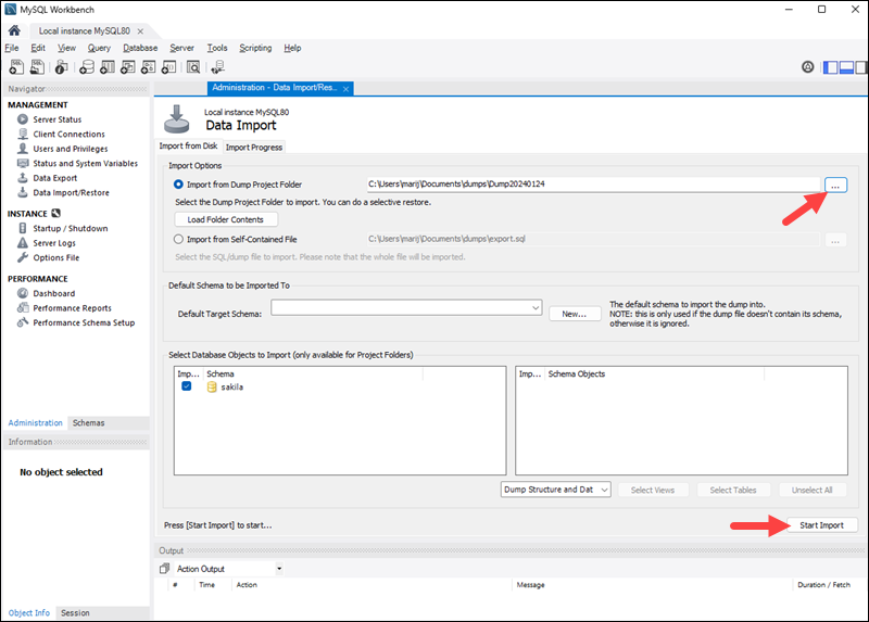 Restoring a MySQL database with Workbench.