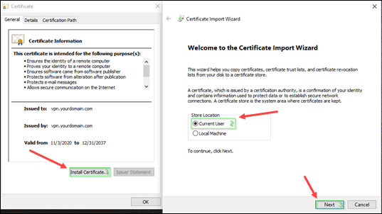 Install certificate for Windows SSTP VPN.