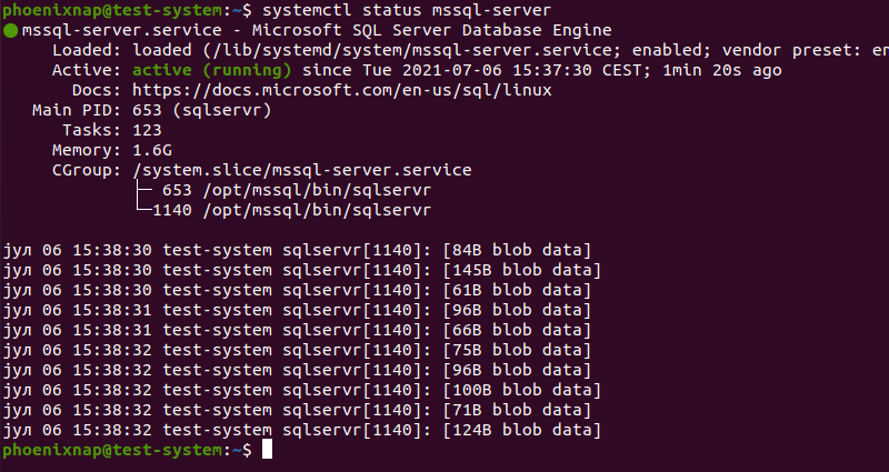 Checking the status of the mssql service