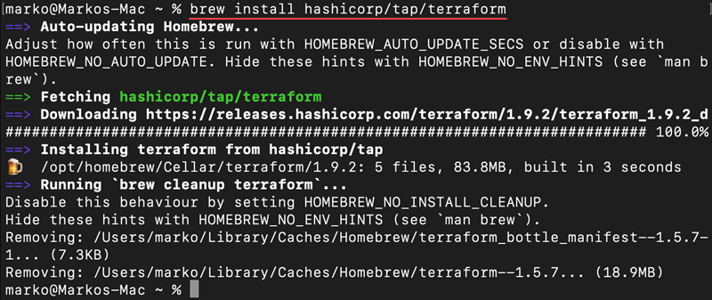 Installing Terraform from the new repository on macOS.