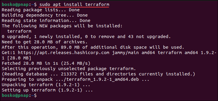 Install Terraform from the new repository using apt on Ubuntu.