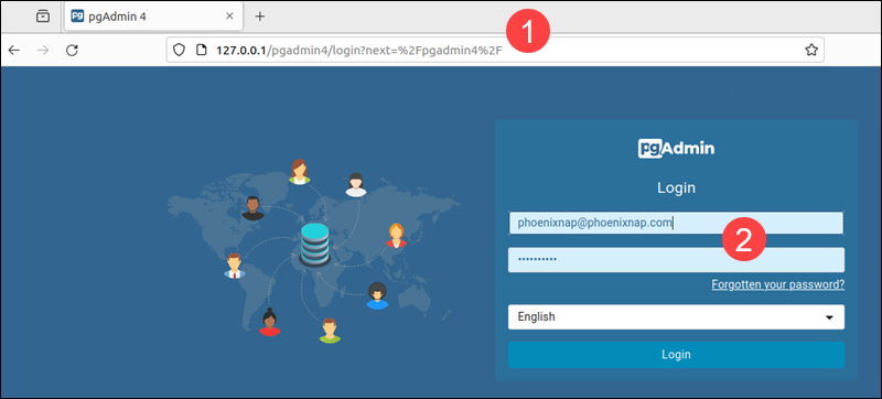 Logging into pgAdmin 4 in Linux.
