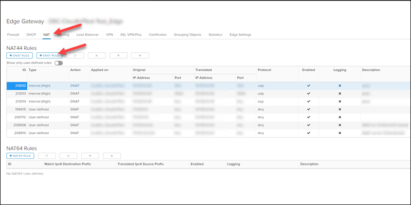 NSX-V edge gateway SNAT rule