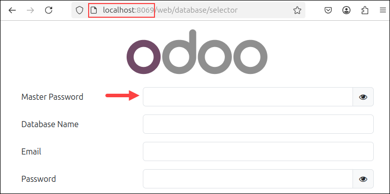 The Odoo login screen example.