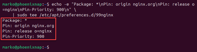 Pinning the Nginx repository.