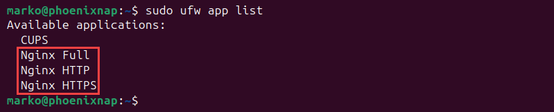 Lisitng available apps on UFW.