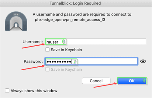 Provide username and password to connect to OpenVPN.