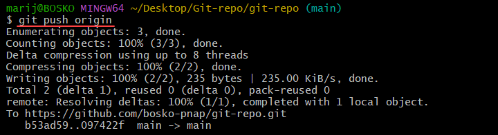 Pushing local changes to a remote repository in Git.