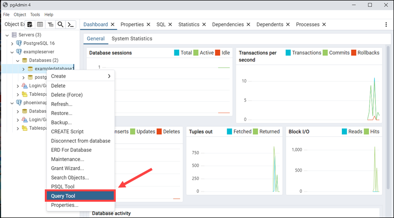 Query Tool option in pgAdmin 4.