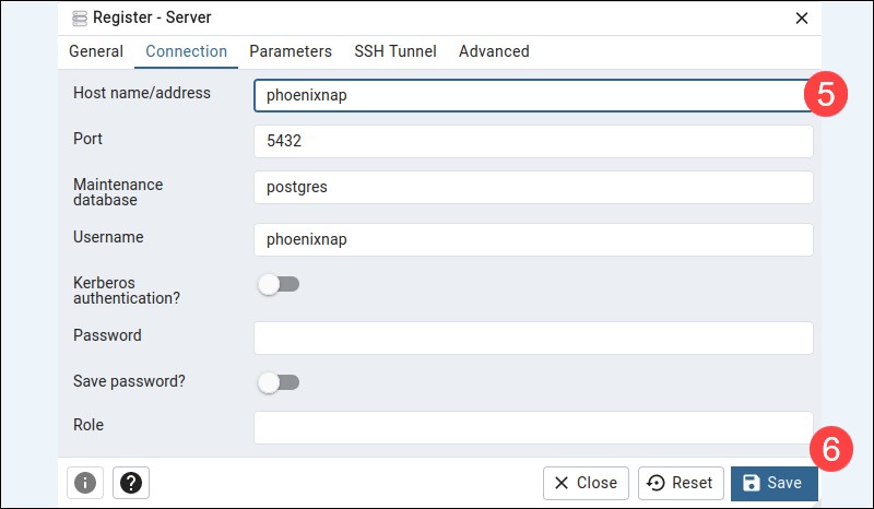 Connect to database server in pgAdmin 4 in Linux.