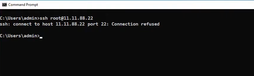 SSH connection refused error in Command Prompt