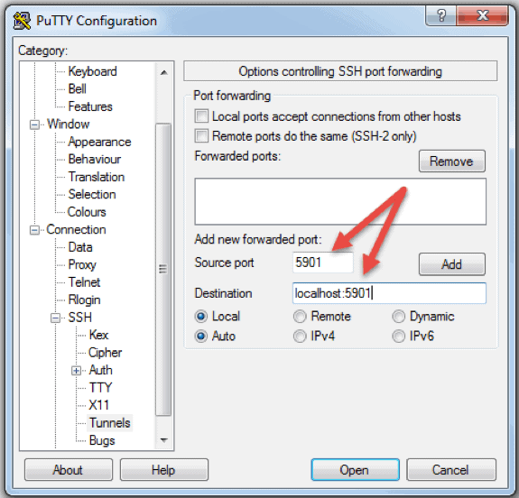 ssh putty configuration