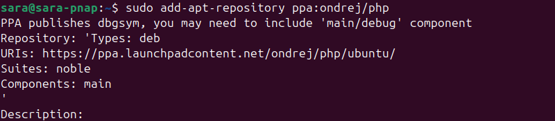 sudo add-apt-repository ppa:ondrej/php terminal output