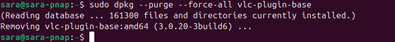 sudo dpkg --purge --force-all vlc-plugin-base terminal output