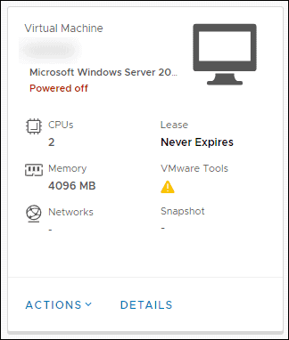 virtual machine entry in vm menu
