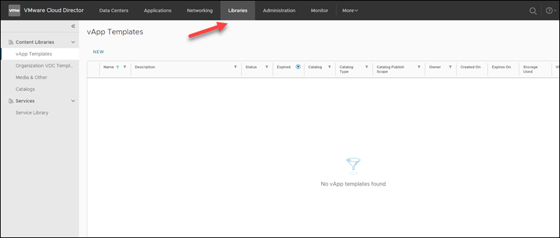 VMware Cloud Director Libraries page